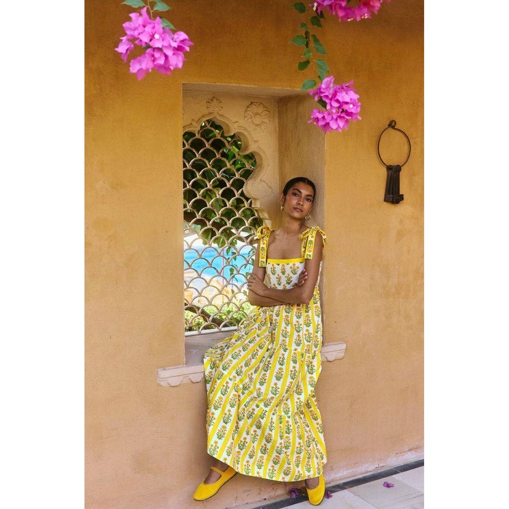 Pink City Prints Athens maxi dress size L Buttercup Stripe‎ resort